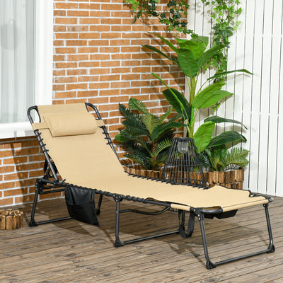 Folding Chaise Tanning Lounge Chair w/ 5-level Reclining Back, Reading Hole, Side Pocket, Headrest