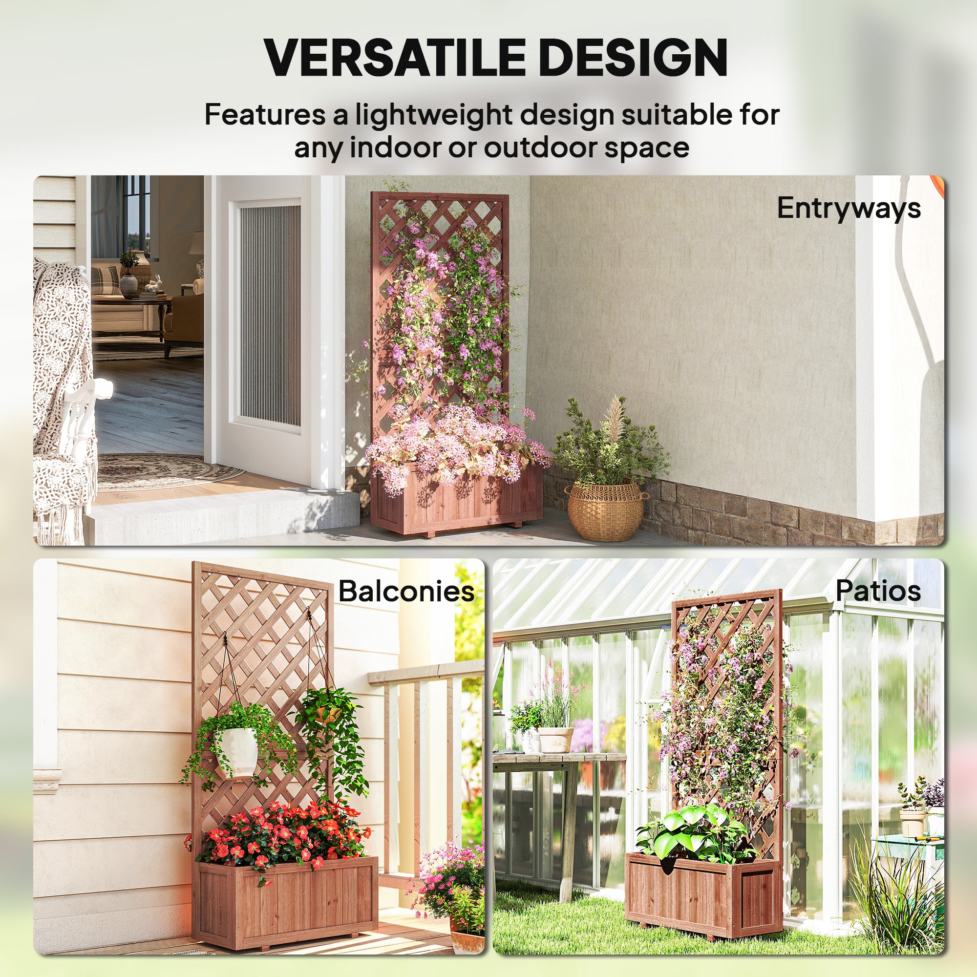 Wooden Raised Garden Bed, Raised Planter Box, Planter with Trellis for Climbing Plants Flowers