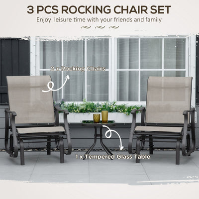 3-Piece Outdoor Gliders Set Bistro Set with Steel Frame, Tempered Glass Top Table for Patio, Garden, Backyard, Lawn
