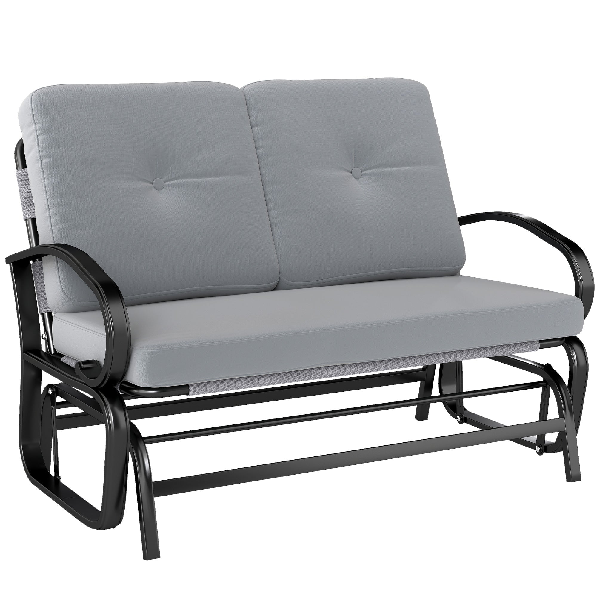 Outdoor Glider Bench, 2-Person Patio Rocker Loveseat with Tufted Cushions, Steel Frame for Porch, Garden Backyard