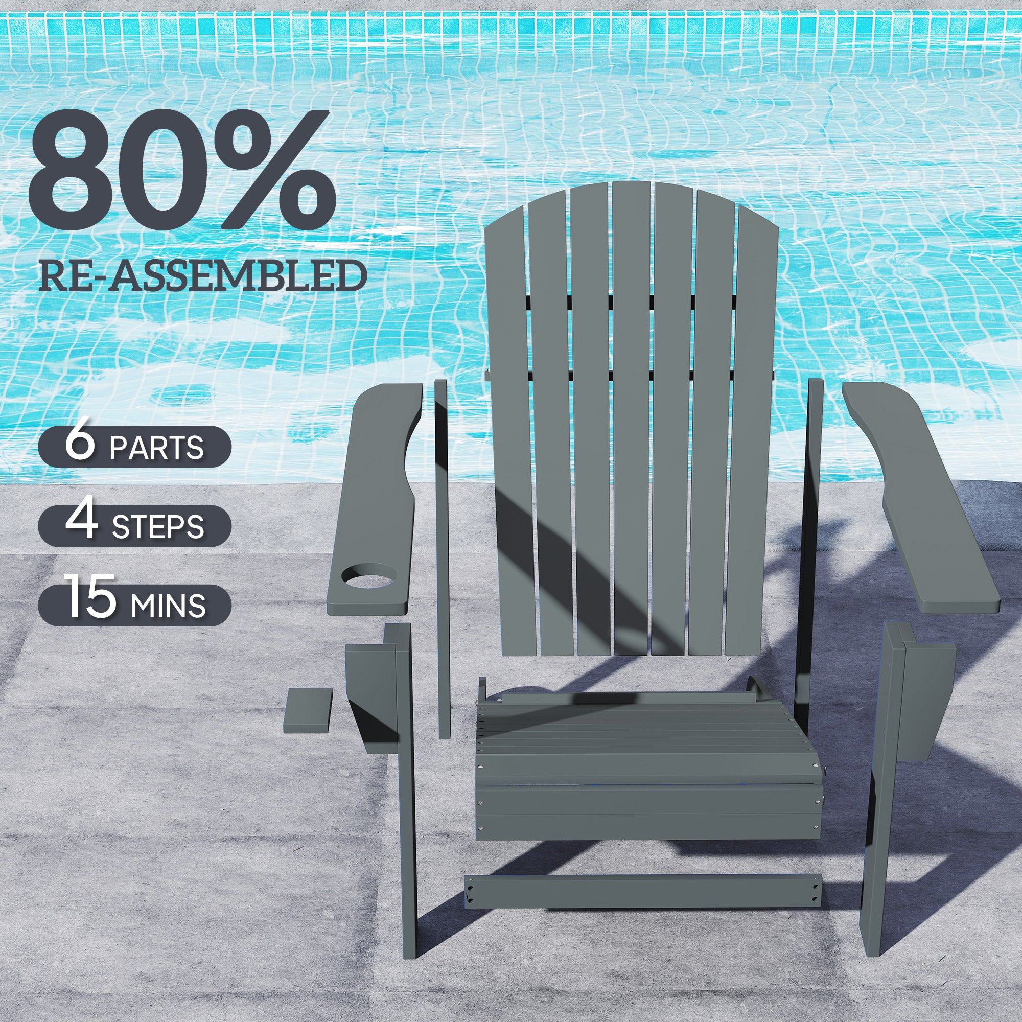 Oversized Adirondack Chair, Outdoor Fire Pit and Porch Seating, Classic Log Lounge w/ Built-in Cupholder