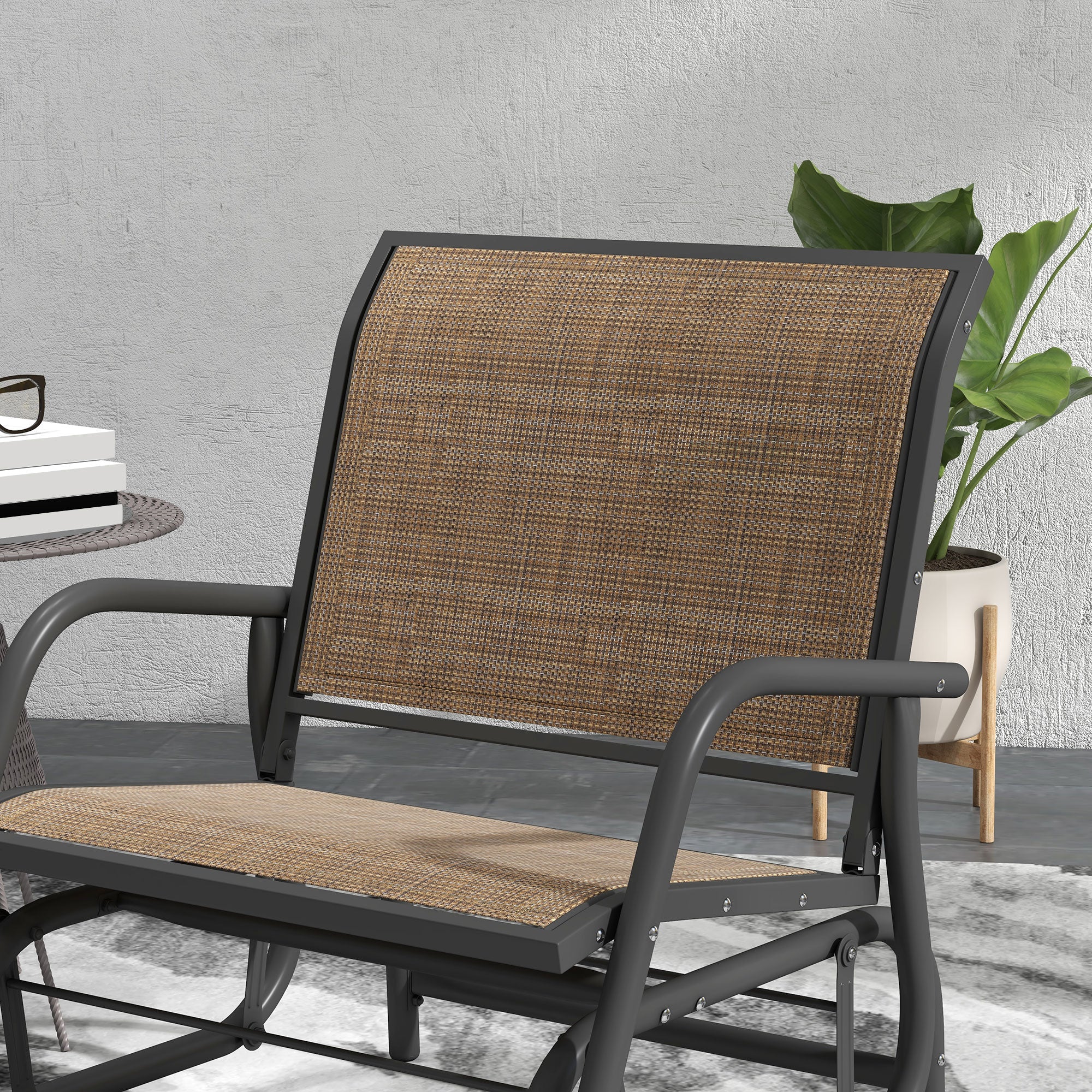 2-Piece Outdoor Glider Swing, Rocking Chair Set with Breathable Mesh Fabric, Sturdy Durable Frame, Curved Armrests, Supports Up to 264 lbs., for Backyard, Garden, Porch