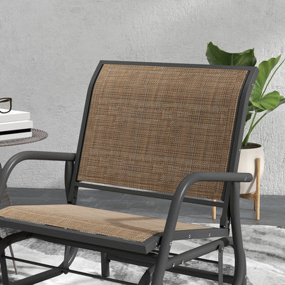 2-Piece Outdoor Glider Swing, Rocking Chair Set with Breathable Mesh Fabric, Sturdy Durable Frame, Curved Armrests, Supports Up to 264 lbs., for Backyard, Garden, Porch