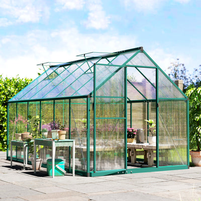 Polycarbonate Greenhouse with Swing Door and Two Adjustable Roof Vents, Aluminum Walk-in Greenhouse, 11x6 ft