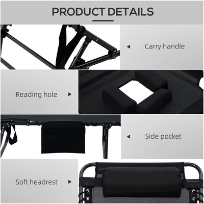 2 Piece Folding Chaise Lounge Pool Chairs with 5-level Reclining Back, Reading Hole, Side Pocket