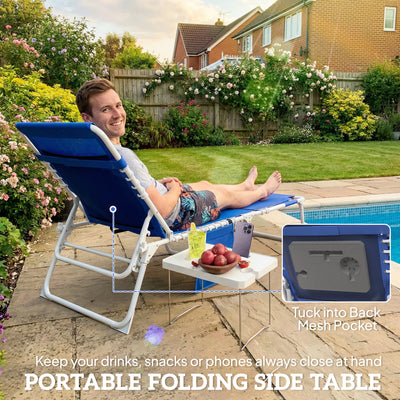 Tanning Chair Set of 2 with Face Hole and Side Table, 5-Position Folding Outdoor Chaise Lounge Chair