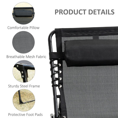 Reclining Chaise Lounge Chair, Portable Sun Lounger, Folding Camping Cot with Adjustable Backrest and Removable Pillow, for Patio, Garden, Beach