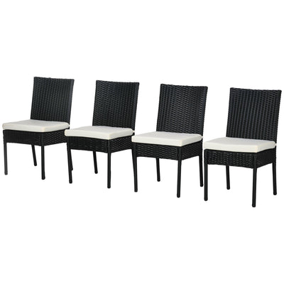 4 PE Rattan Outdoor Dining Chairs with Cushions, Patio Wicker Dining Chairs with Backrest