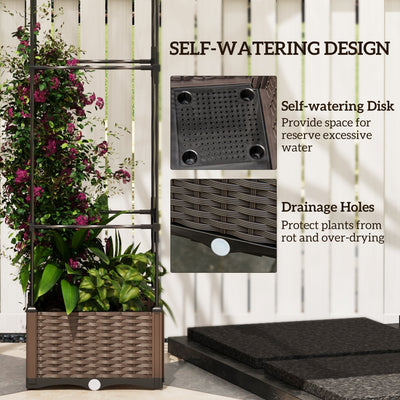 6' Raised Garden Bed Planter with Trellis, Self-Watering Disk, Drainage Holes & Steel Frame for Climbing Plants