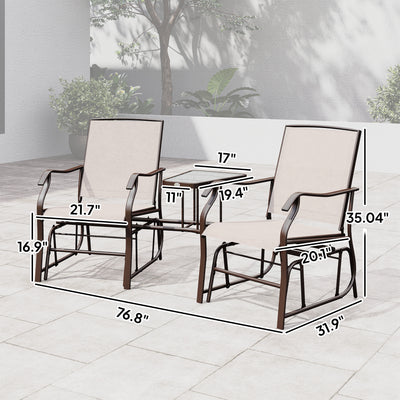 Outdoor Glider Chairs with Coffee Table, Patio 2-Seat Rocking Chair Swing Loveseat with Breathable Sling for Backyard, Garden, and Porch