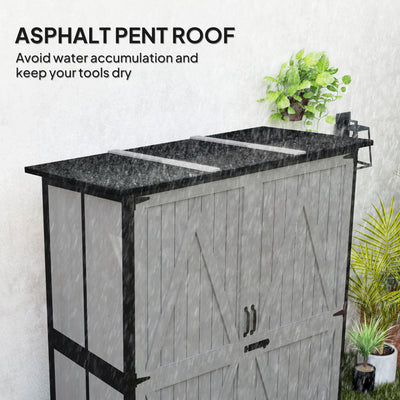 Wood Storage Shed, Outdoor Garden Shed with Asphalt Roof, 2 Shelves, Lockable Doors and Adjustable Feet