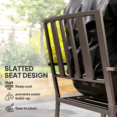 Patio Dining Chairs with Metal Slatted Design, Dark Brown