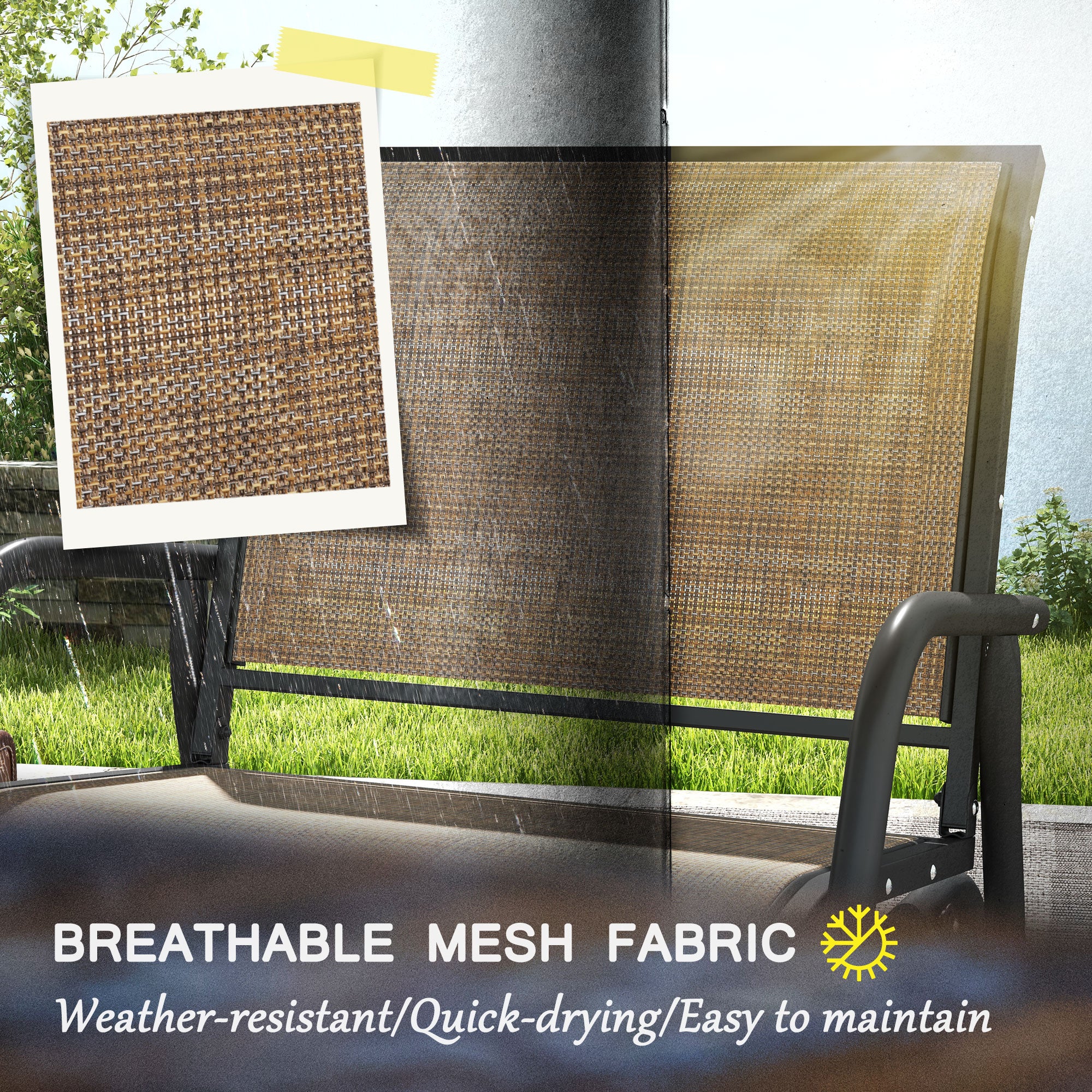 2-Piece Outdoor Glider Swing, Rocking Chair Set with Breathable Mesh Fabric, Sturdy Durable Frame, Curved Armrests, Supports Up to 264 lbs., for Backyard, Garden, Porch