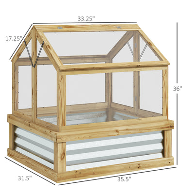 Raised Garden Flower Bed Kit with Greenhouse, Wooden Cold Frame Planter, 35.5" x 31.5" x 36"