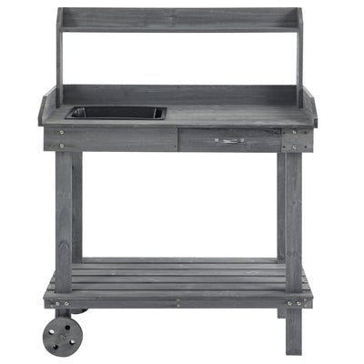 36'' Wooden Potting Bench Work Table with 2 Removable Wheels, Sink, Drawer & Large Storage Spaces
