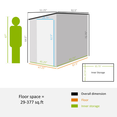 4' x 7.7' Lean to Garden Storage Shed, Outdoor Metal Tool House with Lockable Door Vents for Backyard Patio Lawn