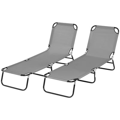 2 Piece Folding Chaise Lounge Pool Chairs, Outdoor Sun Tanning Chairs with 5-Level Reclining Back, Steel Frame for Beach, Yard, Patio