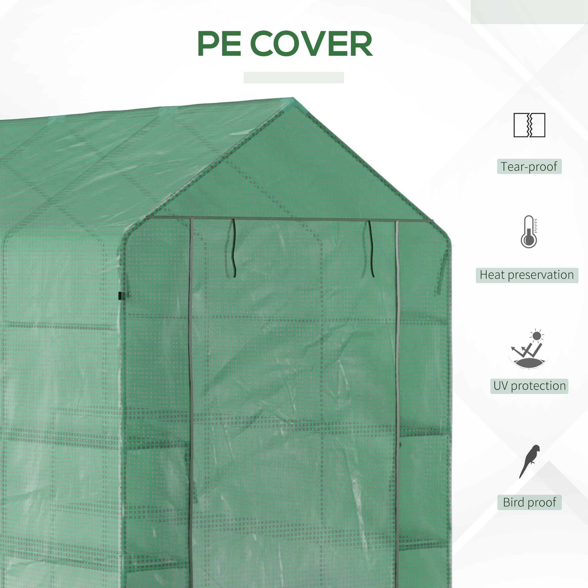 7' x 5' x 6' Walk-in Greenhouse for Outdoors with Mesh Door, 18 Shelf Hot House with Trellis, Plant Labels, UV Protective, Steel Frame for Growing Flowers, Herbs, Vegetables, Saplings, Green