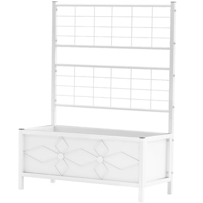 Outdoor Planter Box Galvanized Raised Garden Bed with Trellis for Climbing Vines, 35.4" x 15.7" x 47.2"