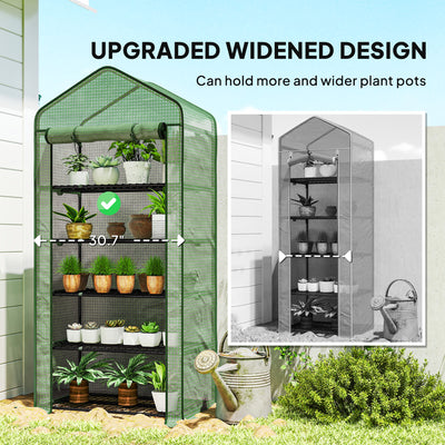 5 Tier Mini Greenhouse, Small Portable Greenhouse with PE Cover, Roll-Up Zippered Door, 76" x 35.4" x 19.3", Green