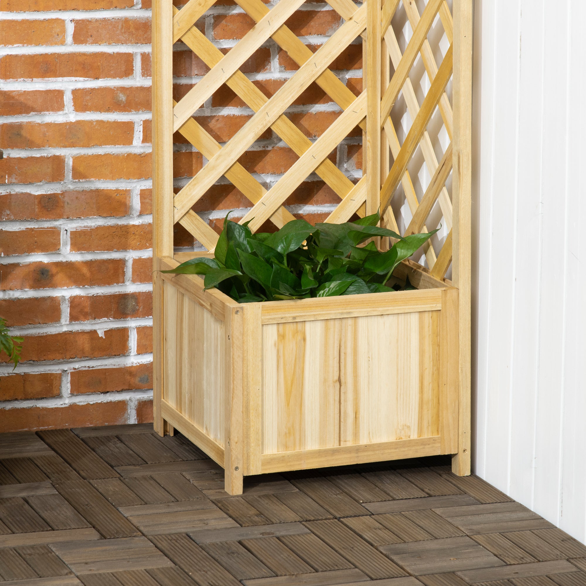 Wooden Raised Garden Bed, Planter with Trellis for Vine Climbing and Vegetables, Herbs and Flowers Growing