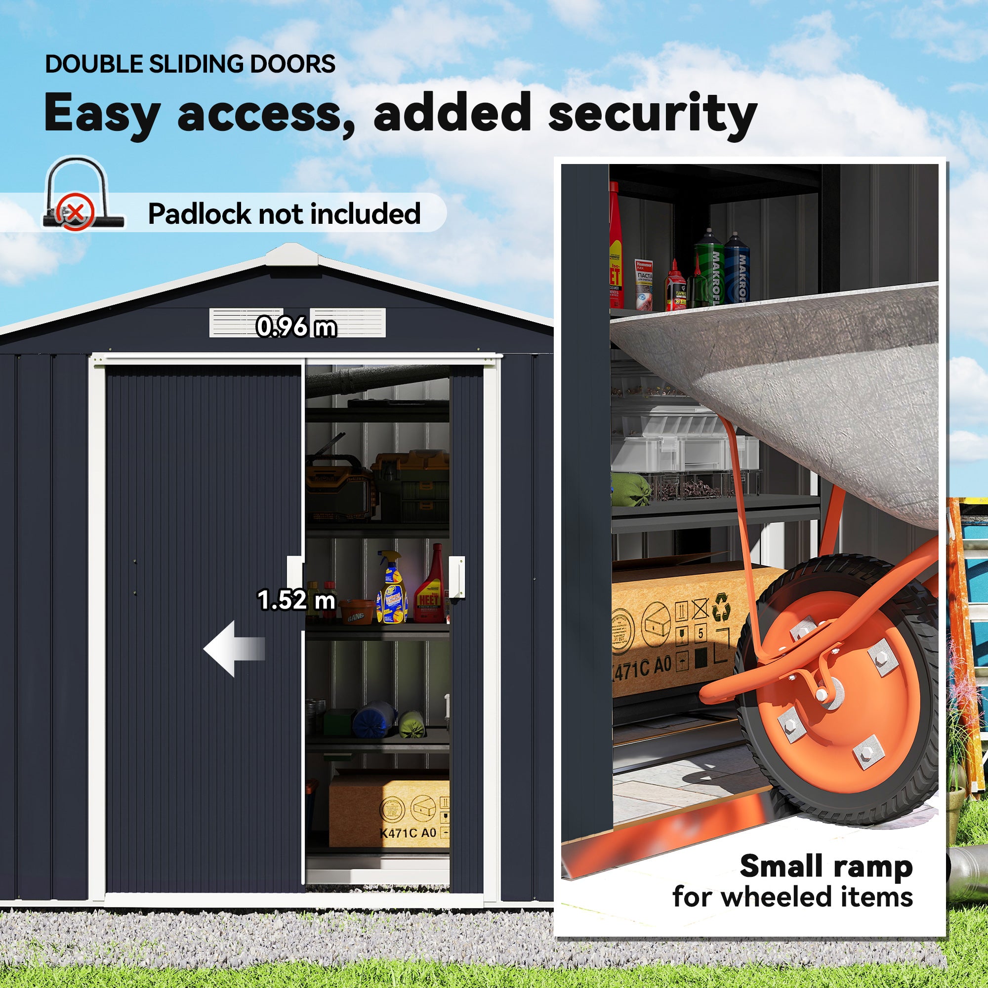 7' x 4' Outdoor Storage Shed, Garden Tool Metal Shed with Foundation Kit, Double Lockable Door, Air Vents and Sloping Roof, for Backyard, Patio, Lawn
