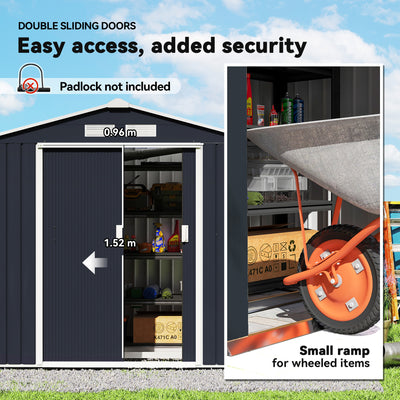 7' x 4' Outdoor Storage Shed, Garden Tool Metal Shed with Foundation Kit, Double Lockable Door, Air Vents and Sloping Roof, for Backyard, Patio, Lawn