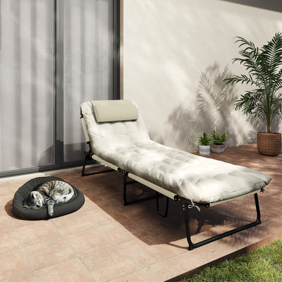 Folding Chaise Lounge Pool Chair with 4-level Reclining Back, Cushion, Side Pocket, Headrest