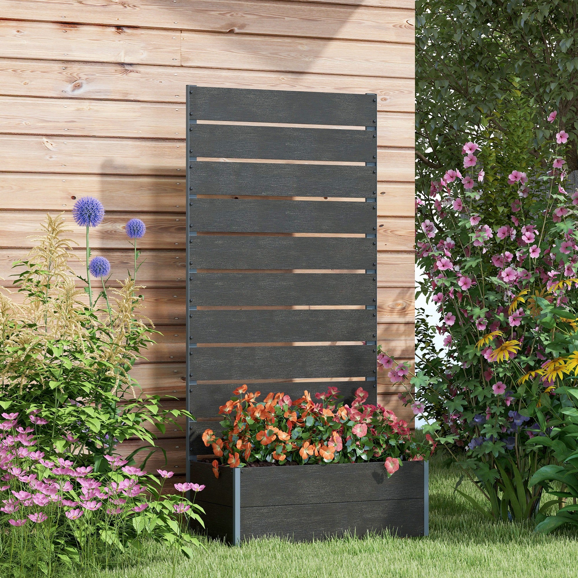 Trellis Planter for Climbing Plants, Raised Garden Bed with Trellis, Planter Box for Outdoor, 28.25" x 15" x 59"
