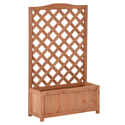28" x 11" x 46" Raised Garden Bed, Wooden Planter Box w/ Trellis, Brown