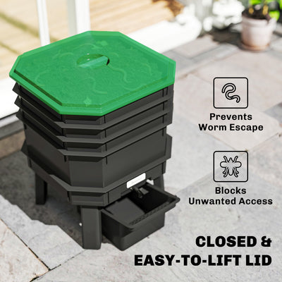 4-Tray Worm Composter Bin, 7.4 Gal Outdoor & Indoor Worm Composter for Recycling Food Waste