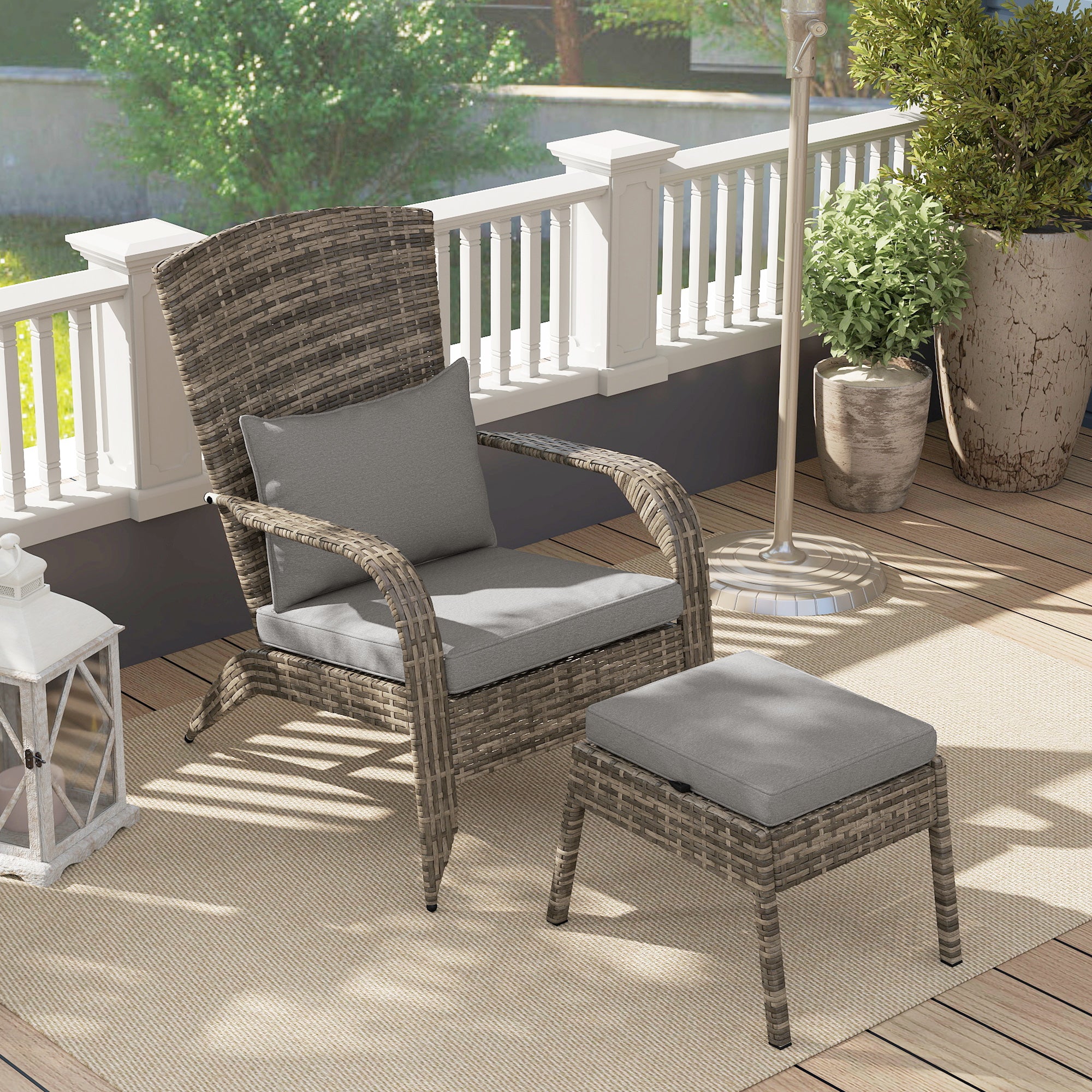 Wicker Adirondack Chair Fire Pit Chair w/ Ottoman & Cushions