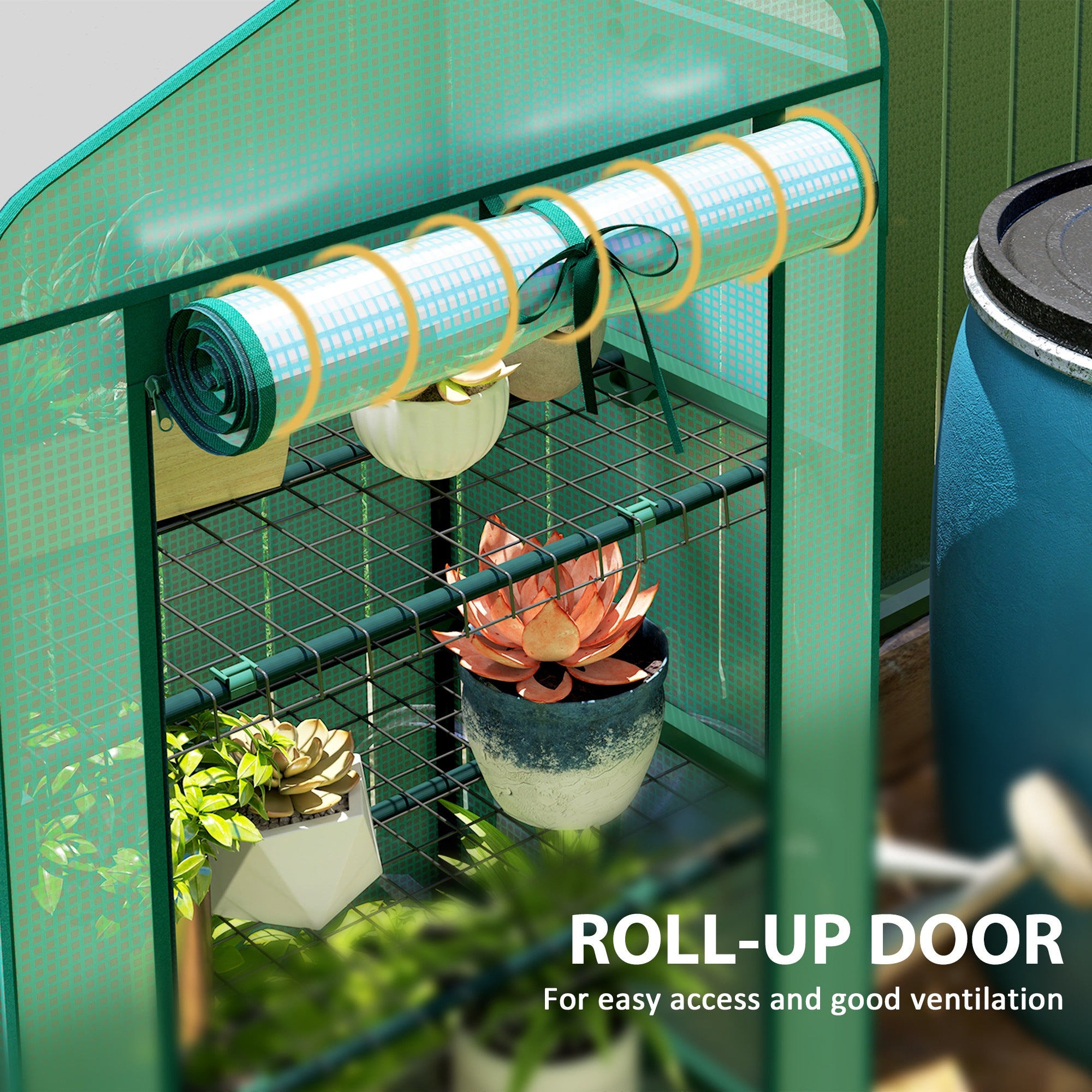 Mini Greenhouse with Screen Roof, 4 Tier Portable Small Greenhouse with High Strength PE Cover, Green