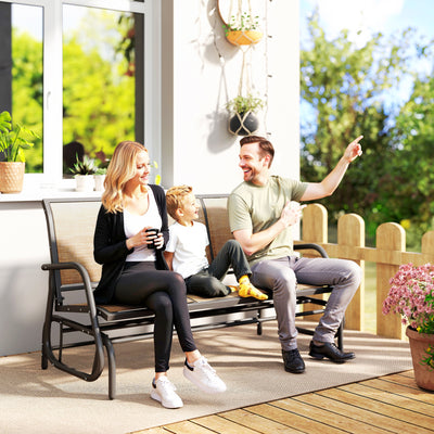 3-Person Outdoor Patio Glider Bench, Porch Glider Swing with 3 Seats, Breathable Mesh Fabric, Metal Frame