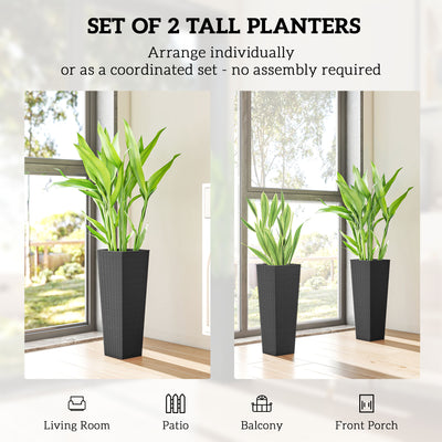 23.6 Inch Tall Planters for Outdoor Plants, Set of 2 Plastic Flower Pots with Drainage Holes