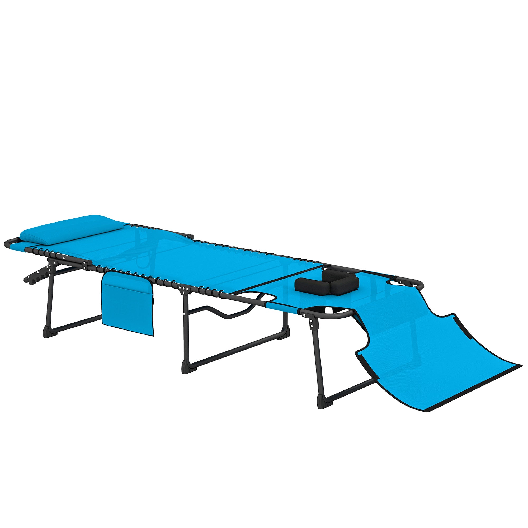 Folding Chaise Tanning Lounge Chair w/ 5-level Reclining Back, Reading Hole, Side Pocket, Headrest