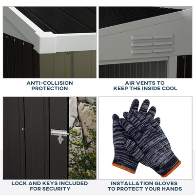 4' x 8' Lean to Garden Storage Shed, Outdoor Metal Tool House with Lockable Door Vents for Backyard Patio Lawn, Gray