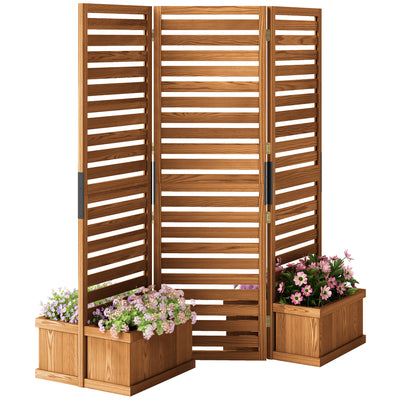 62.5" x 19" x 66" Wood Panel Trellis w/ 4 Planter Box Raised Bed for Garden Natural Wood
