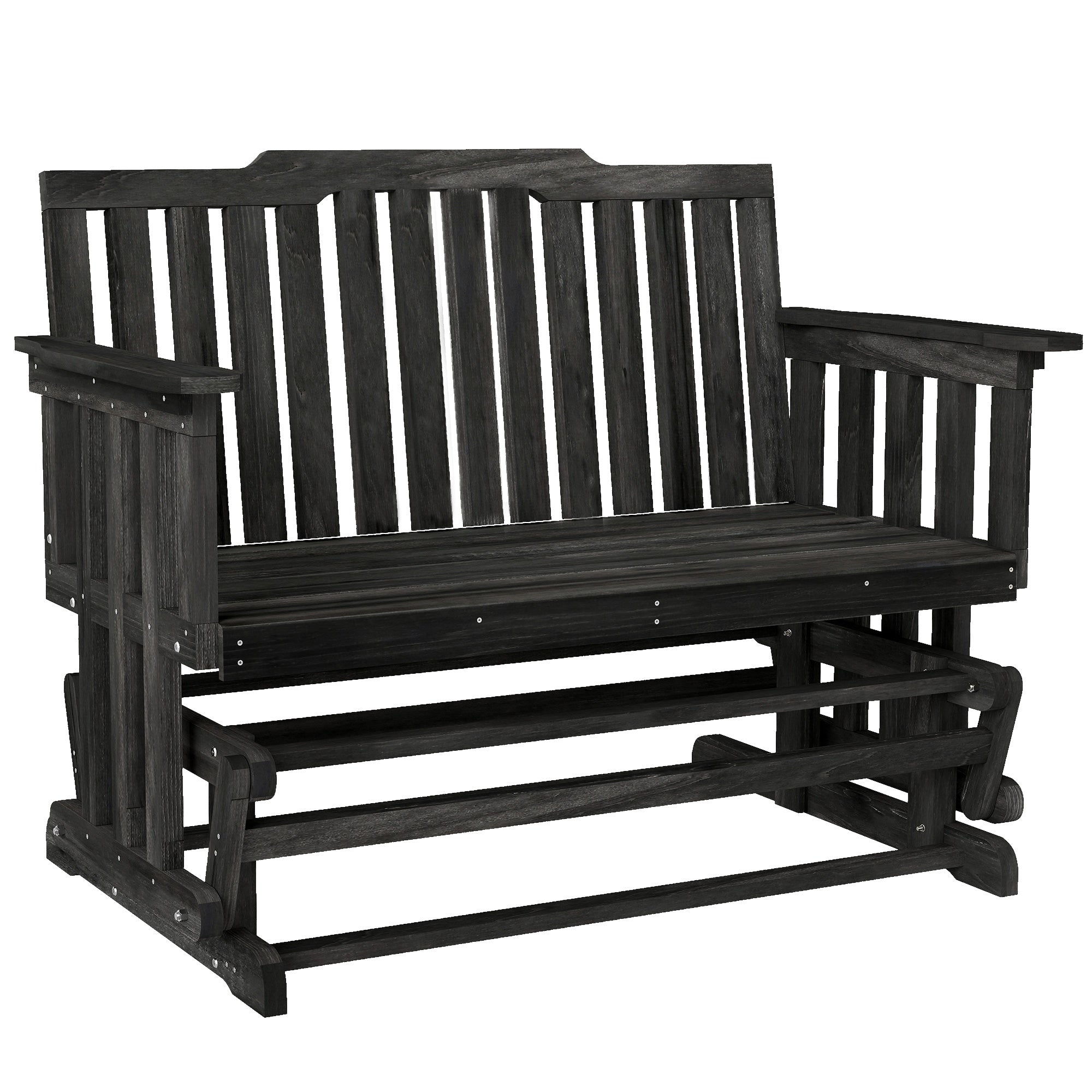2-Person Patio Swing Glider Bench with Quick Drying Design and Wide Armrest, Wood Rocking Chair Loveseat for Backyard Garden Porch