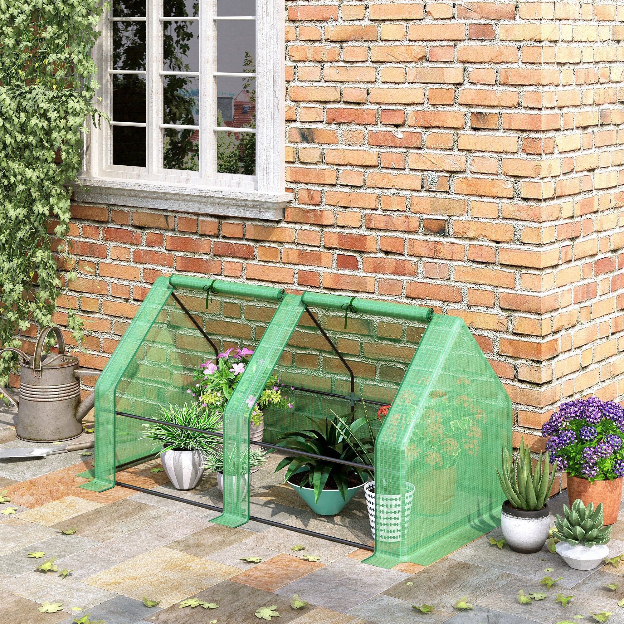 6' x 3' x 3' Mini Greenhouse with Zippered Doors & Roll-up Windows, Portable Plant Hot House with Durable PE Cover, Water Resistant, UV Protected for Outdoor Flowers, Vegetables, Green