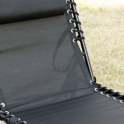 Reclining Chaise Lounge Chair, Portable Sun Lounger, Folding Camping Cot with Adjustable Backrest and Removable Pillow, for Patio, Garden, Beach