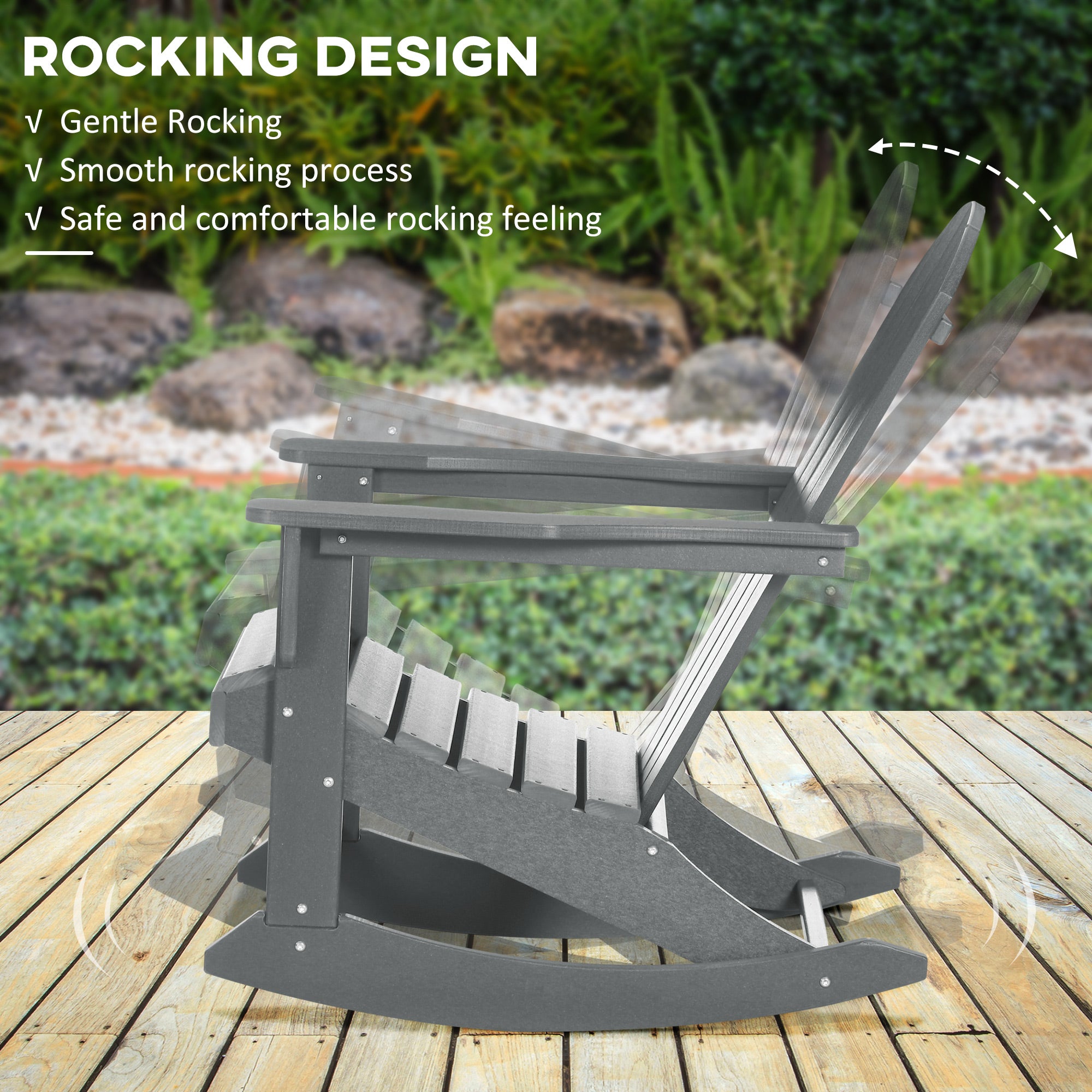 Outdoor Rocking Chair, HDPE Adirondack Porch Rocker Chair for Garden, Patio, Light Gray