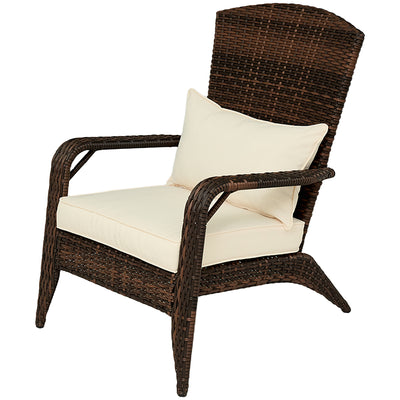 Patio Adirondack Chair with Rattan Wicker, Soft Cushions, Tall Curved Backrest for Deck or Garden