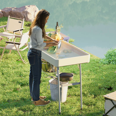 3.4ft Folding Ice Cooler Table with Drain, Fill and Chill Table Outdoor Table Cooler with Storage Shelf, Drink Cooler for Parties Picnic BBQ Camping Wedding