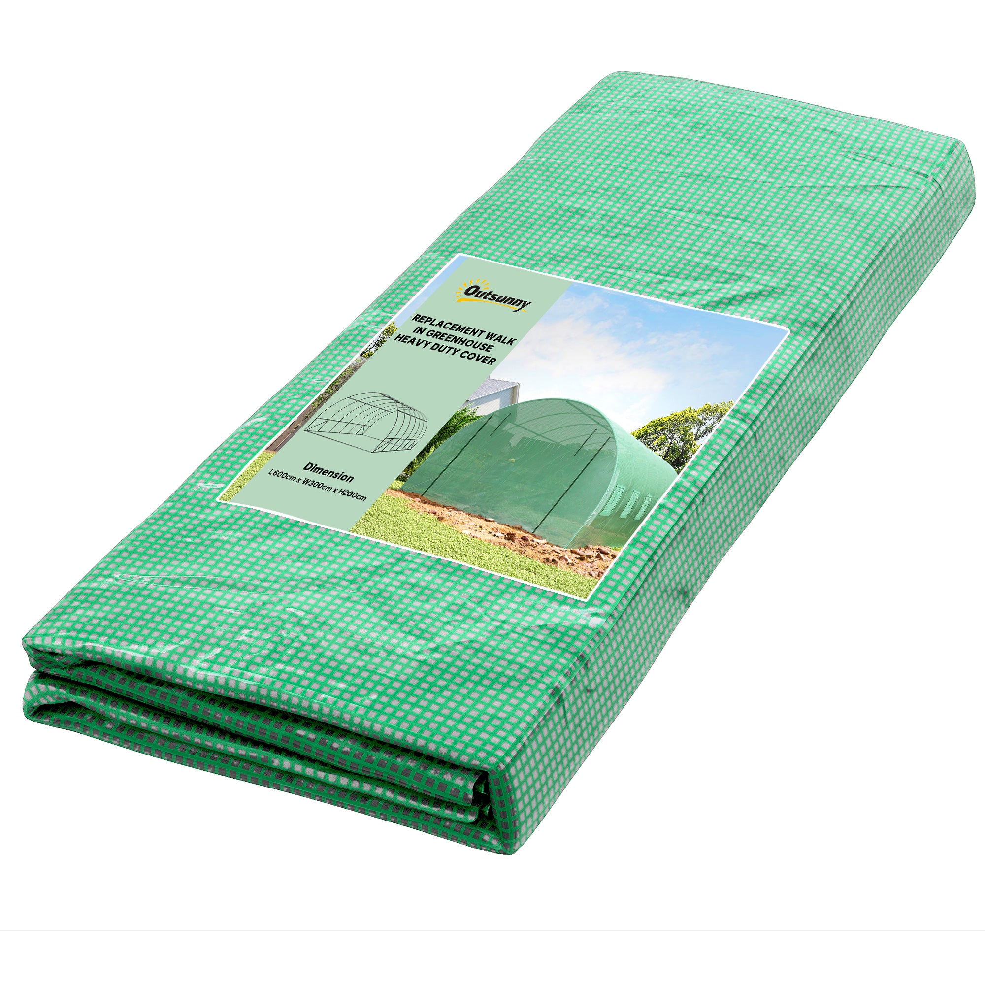 19.7' x 9.8' x 6.6' Plastic Greenhouse Cover Replacement, Heavy Duty Waterproof Tarp for Hoop House, Sheeting with 12 Windows, Door & Reinforcement Grid