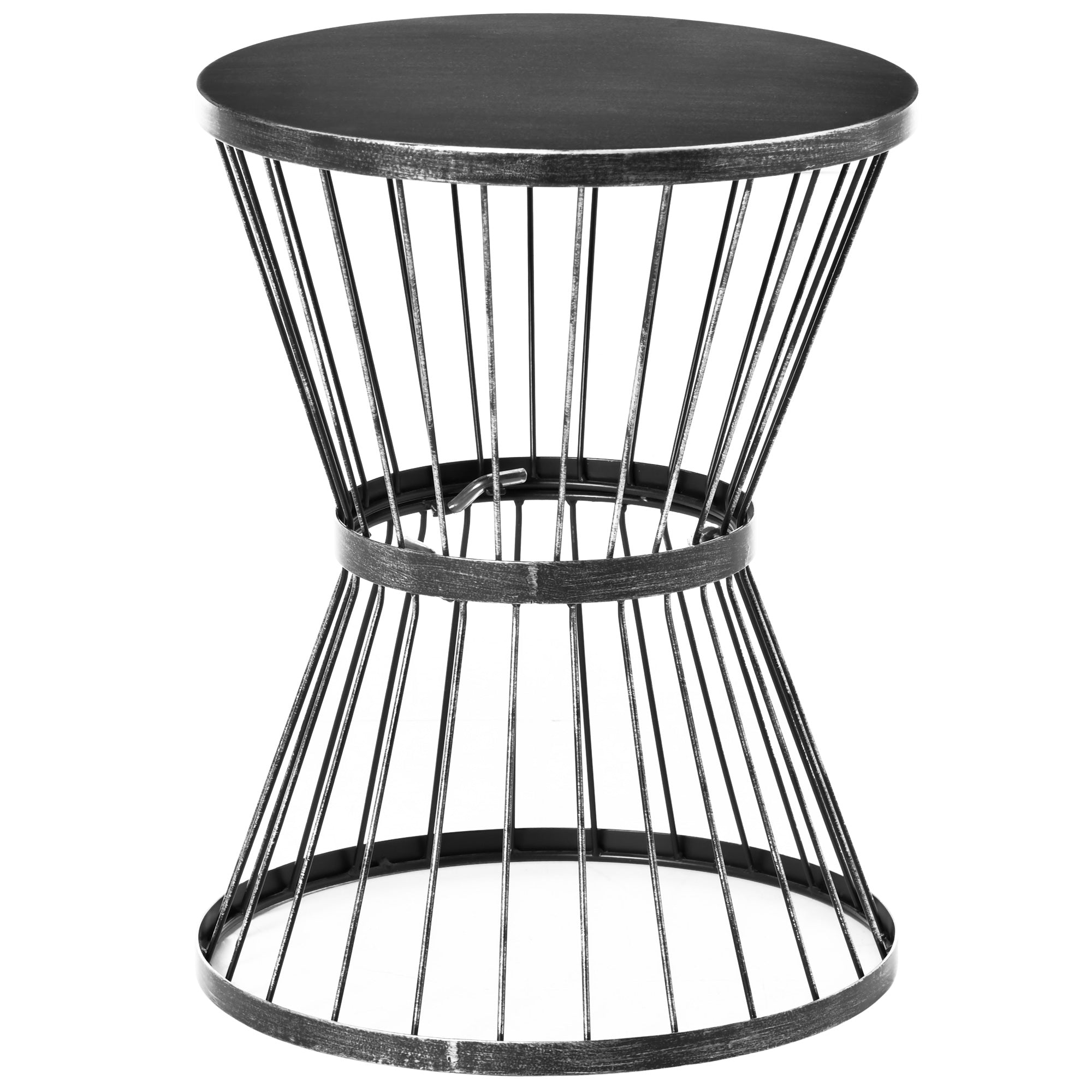 16" Steel Patio Side Table, Garden End Table with Hourglass Design, Accent Table for Outdoor and Indoor Use, Distressed