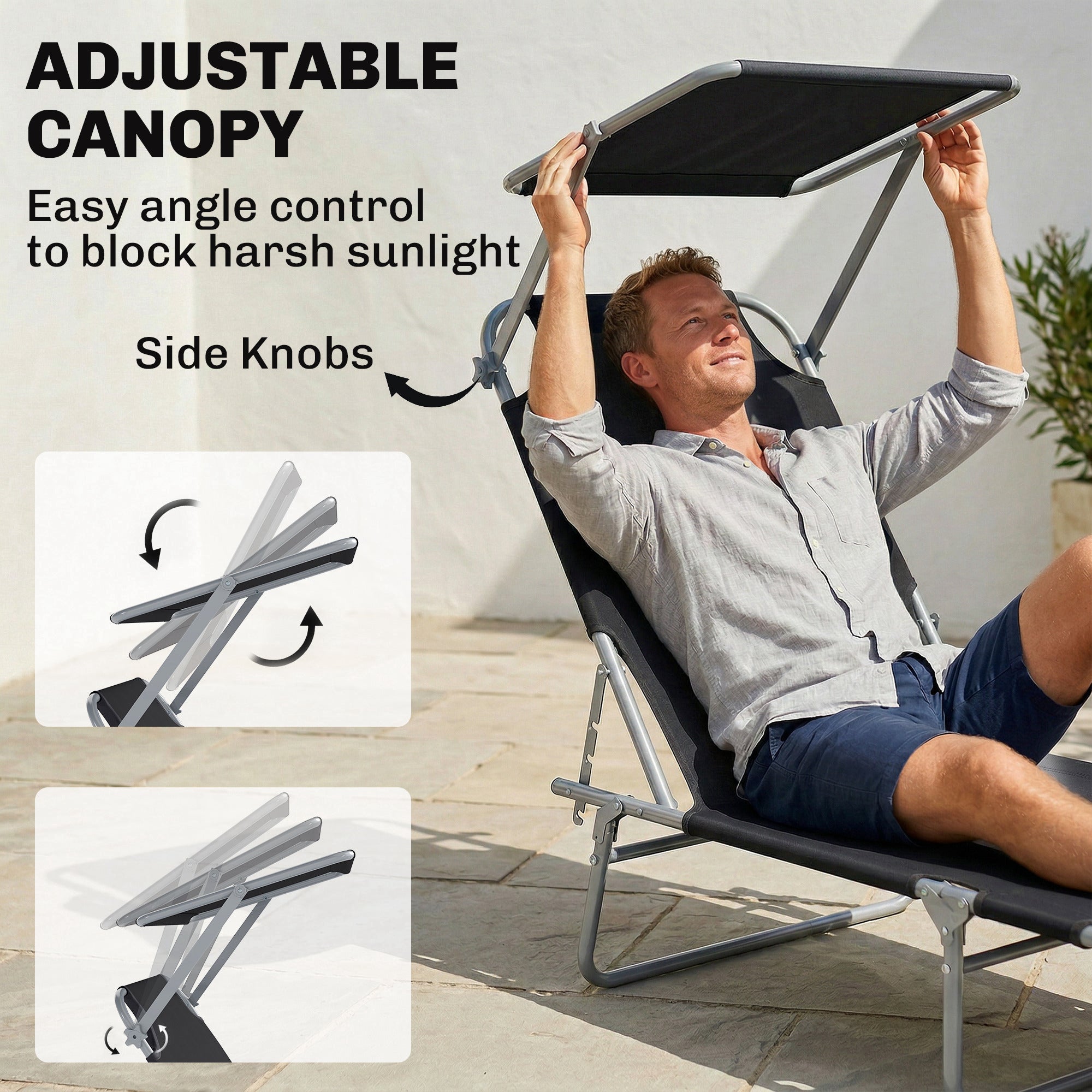 Outdoor Pool Chaise Lounge Chair, Folding Tanning Chair with Sun Shade