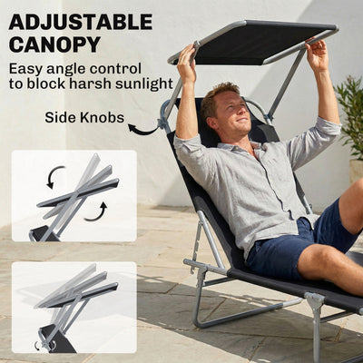 Outdoor Pool Chaise Lounge Chair, Folding Tanning Chair with Sun Shade