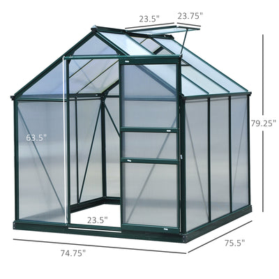 6' x 6' Greenhouse for Outdoors, Polycarbonate Greenhouse with Rain Gutter and Roof Vent, Aluminum Walk-in Green Houses for Outside for Patio Backyard Garden