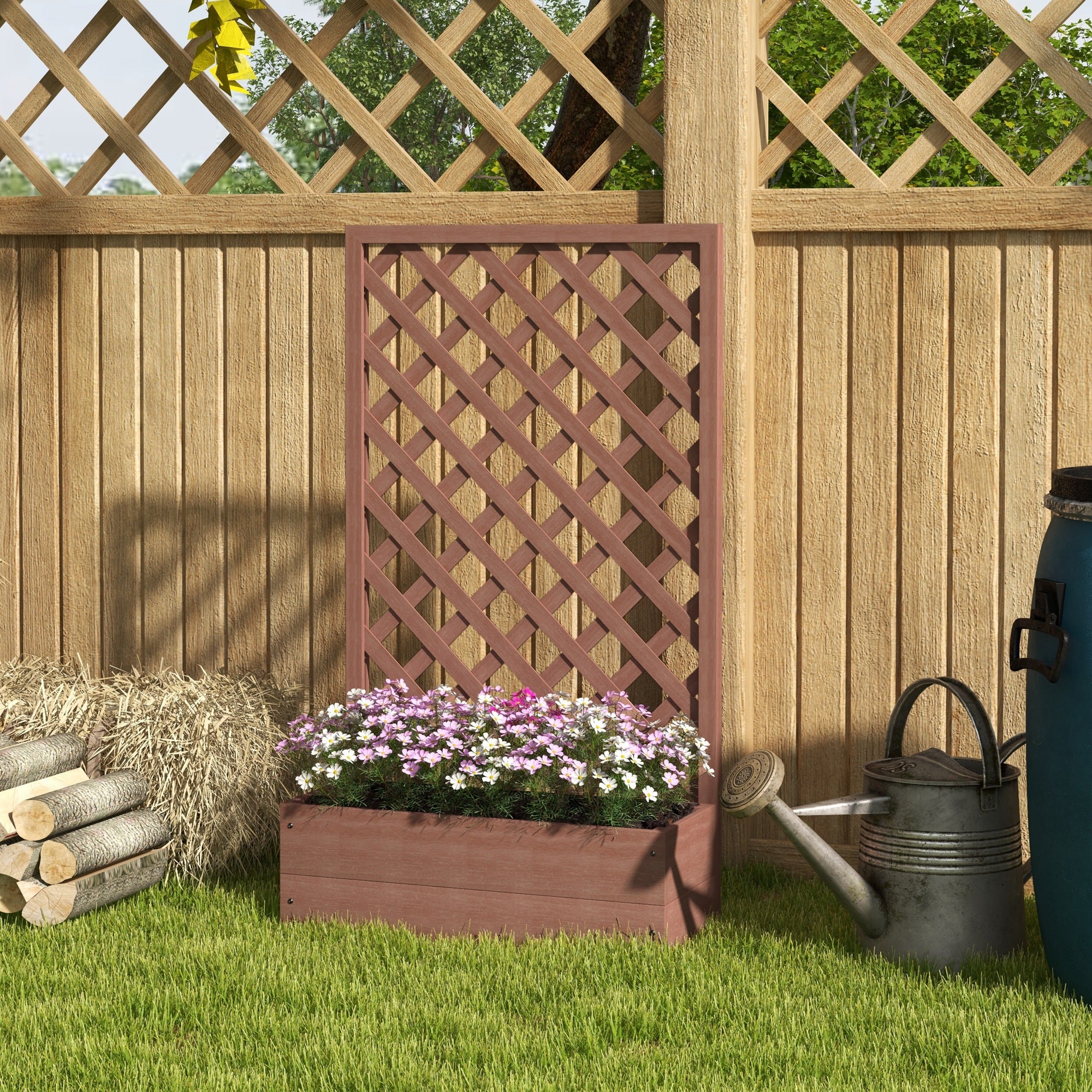 Trellis Planter Box for Climbing Plants, Raised Garden Bed w/ Trellis Lattice for Outdoor Garden, Deck, Backyard